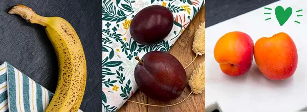 Banane, prunes et abricots