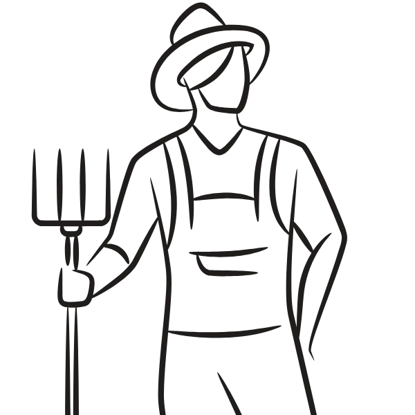 Dessin au trait d'un agriculteur avec sa fourche