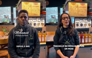 Portraits des Moulinos en cuisine et en coulisses : une galerie humaine mettant en lumière les visages de l’engagement au cœur du projet du Moulin.