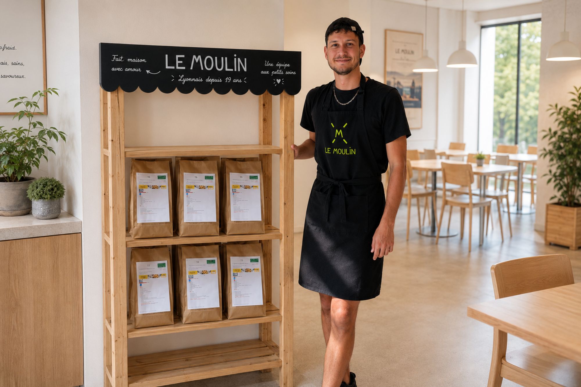 Liliam, salarié en CDI au Moulin. Ce matin il était en cuisine. Ce midi, il est dans vos bureaux.
